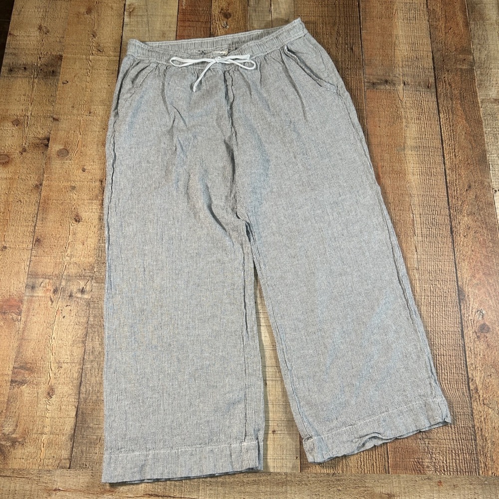 Briggs XL Gray White Striped Linen Blend Wide Leg Pull On Drawstring Pants XL